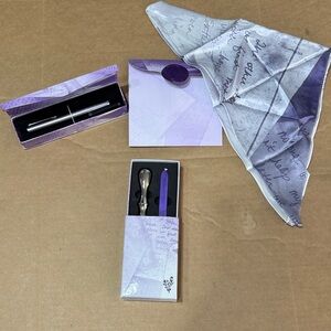 Younique Calligraphy Pen, Elegant Purple Wax Seal Kit and Silk Scarf.